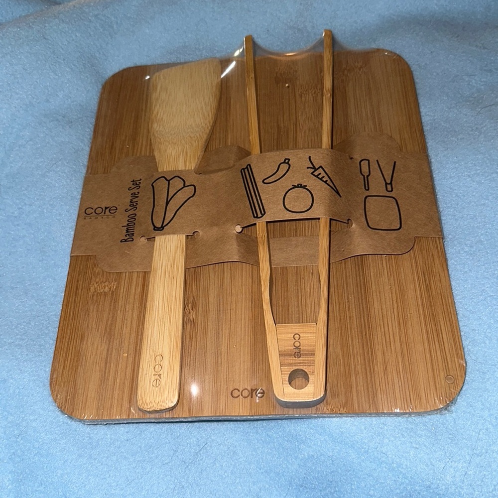 CORE Bamboo Serve Set NIP Tongs and Spatula